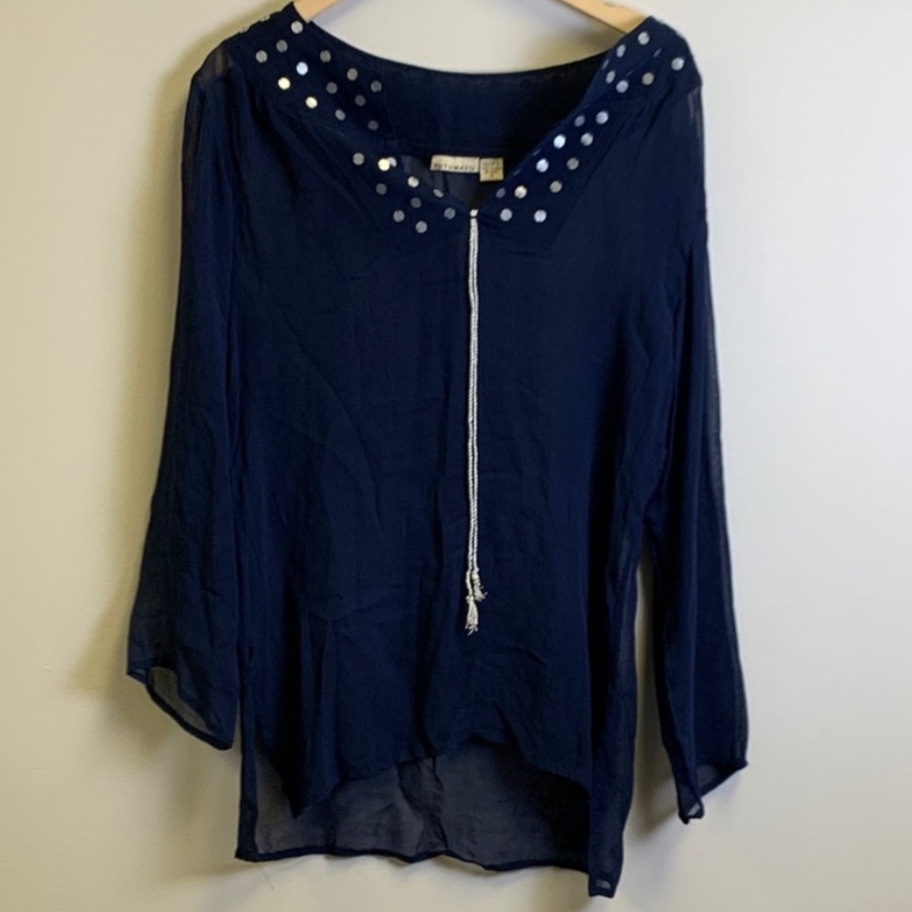 Putumayo Elegant Women's Navy Blouse with Silver Accents